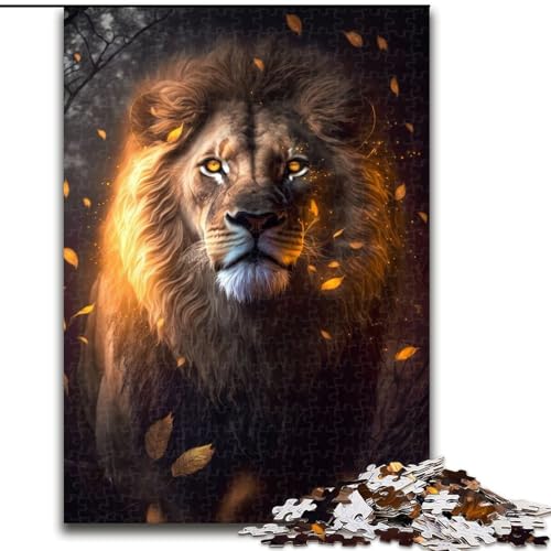 1000-teiliges Puzzle „Leuchtender Löwe“, Holzpuzzle für Erwachsene, Kunstwerk-Dekor, Intelligenzspielzeug für Familien-Indoor-Spiele (Größe 26x38cm) von WGLINGX