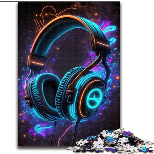 1000-teiliges Puzzle „Live-Musik Neon“, Holzpuzzle für Erwachsene, Kunstwerk-Dekor, Intelligenzspielzeug für Familien-Indoor-Spiele (Größe 26x38cm) von WGLINGX