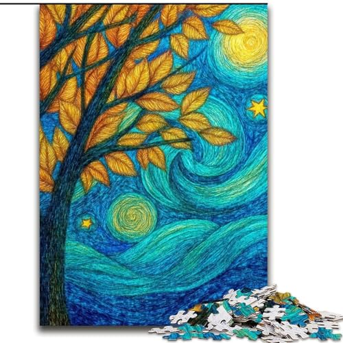1000-teiliges Puzzle „Nachthimmel-Baum“, 1000-teiliges Puzzle, Heimdekoration, Familienspaß, ab 14 Jahren (Größe 26x38cm) von WGLINGX