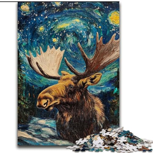 1000-teiliges Puzzle „Nachthimmel-Elch“, 1000-teiliges Puzzle, Denkspiel für Teenager, Familienspieleabend (Größe 50x75cm) von WGLINGX