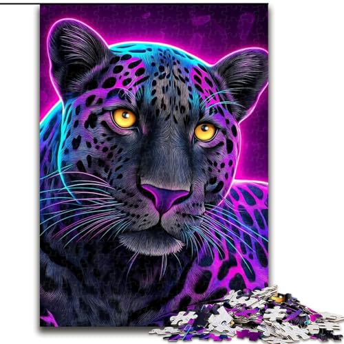 1000-teiliges Puzzle „Neon Leopard“, 1000-teiliges Puzzle, anspruchsvolles Denkspiel, Spieleabend mit der Familie (Größe 26x38cm) von WGLINGX