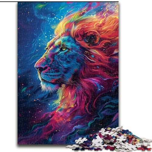1000-teiliges Puzzle „Neon-Löwe“, Holzpuzzle, Familienaktivität, Heimdeko-Geschenk, Familienspielzeugspiel (Größe 50x75cm) von WGLINGX