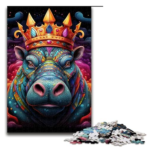 1000-teiliges Puzzle „Nilpferd mit Krone“, Puzzles für Holzpuzzle, Lernspielzeug (Größe 50 x 75 cm) von WGLINGX