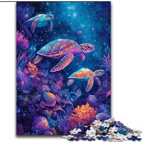 1000-teiliges Puzzle „Ozeanschildkröte“, 1000-teiliges Puzzle, geeignet für Geburtstage, Halloween, Thanksgiving, Ostern (Größe 26x38cm) von WGLINGX