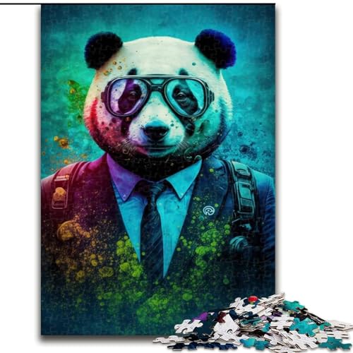 1000-teiliges Puzzle „Panda im Anzug“, Holzpuzzle für Teenager, Familien-Lernspiele, Heimdekoration, Geschenk (Größe 26x38cm) von WGLINGX