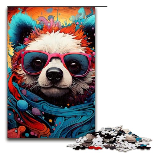 1000-teiliges Puzzle „Panda mit Brille“, Puzzle für Erwachsene, Holzpuzzle, Lernspiele, Heimdekoration, 50 x 75 cm von WGLINGX