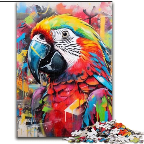 1000-teiliges Puzzle „Papagei-Graffiti“, unmögliche Puzzles für Erwachsene für Geburtstage, Feiertage und besondere Anlässe (Größe 26x38cm) von WGLINGX