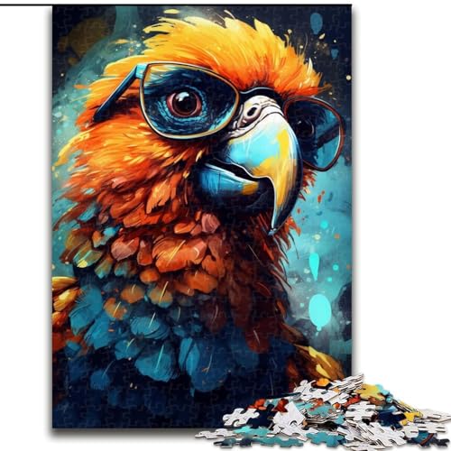 1000-teiliges Puzzle „Papagei mit Brille“, Holzpuzzle für Teenager, Familien-Lernspiele, Heimdekoration, Geschenk (Größe 26x38cm) von WGLINGX