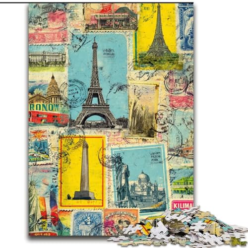 1000-teiliges Puzzle „Paris Collage Puzzle“, 1000 Teile, Heimdekoration, Familienspaß, ab 14 Jahren (Größe 50x75cm) von WGLINGX