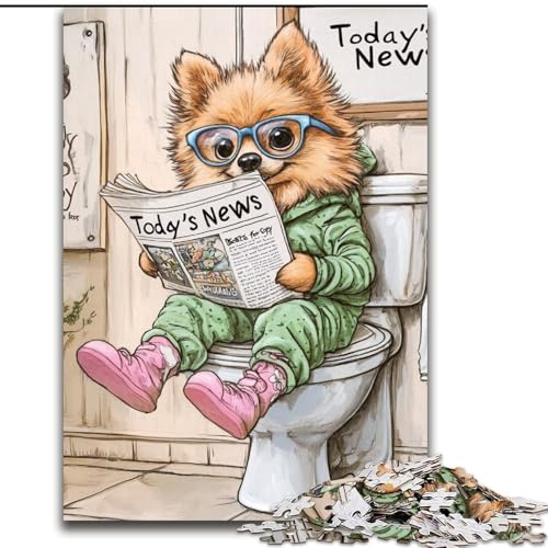 1000-teiliges Puzzle „Pomeranian Go Toilet“, 1000 Teile für Erwachsene, Familieninteraktion und Gehirnherausforderung, Familienaktivitäts-Herausforderung (Größe 50x75cm) von WGLINGX