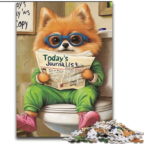 1000-teiliges Puzzle „Pomeranian Go Toilet“, 1000-teiliges Puzzle für Erwachsene, Denkspiel für Teenager, Familienspieleabend (Größe 50x75cm) von WGLINGX