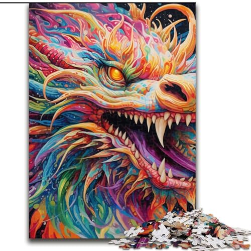1000-teiliges Puzzle „Psychedelic Art Dragon“ aus Pappe Geburtstage, Weihnachten, Halloween, Thanksgiving, Ostern (Größe 26x38cm). von WGLINGX