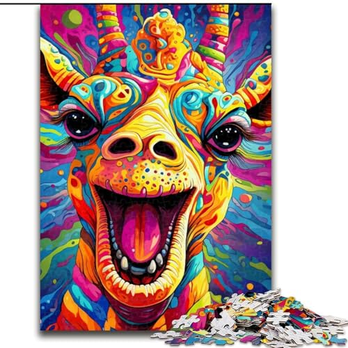 1000-teiliges Puzzle „Psychedelic Art Giraffe“, Holzpuzzle, Geburtstage, Weihnachten, Halloween, Thanksgiving, Ostern (Größe 50x75cm) von WGLINGX