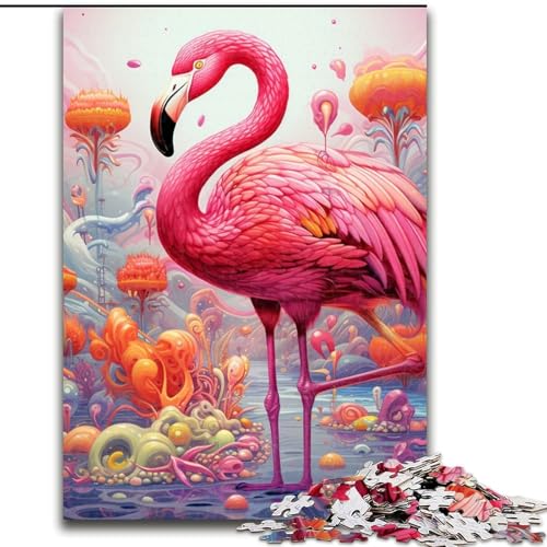 1000-teiliges Puzzle „Psychedelic Flamingo“ aus Pappe, Geburtstage, Weihnachten, Halloween, Thanksgiving, Ostern (Größe 26x38cm) von WGLINGX