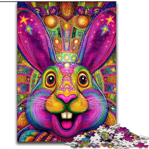 1000-teiliges Puzzle „Psychedelic Rabbit“, 1000-teiliges Puzzle, Heimdekoration, Familienspaß, ab 14 Jahren (Größe 26x38cm) von WGLINGX