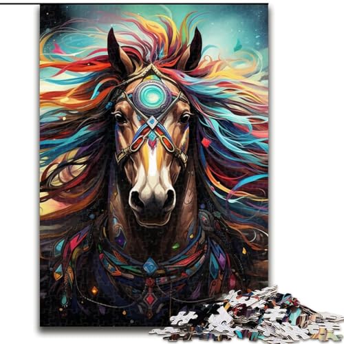 1000-teiliges Puzzle „Psychedelische Bunte Pferde“ aus Pappe Geburtstage, Weihnachten, Halloween, Thanksgiving, Ostern (Größe 26x38cm). von WGLINGX