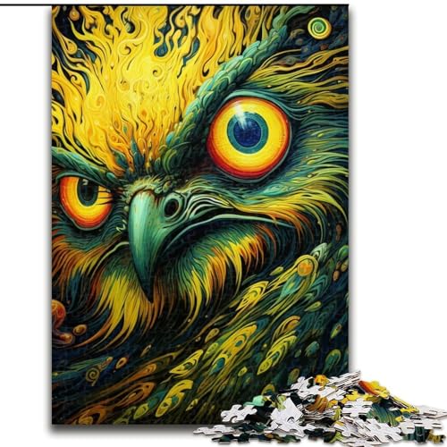 1000-teiliges Puzzle „Psychedelische Eule“ aus Pappe Geburtstage, Weihnachten, Halloween, Thanksgiving, Ostern (Größe 26x38cm). von WGLINGX