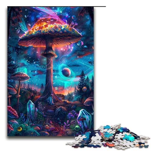 1000-teiliges Puzzle „Psychedelische Pilze“, Holzpuzzle für Erwachsene, Heimdekoration (Größe 50 x 75 cm) von WGLINGX