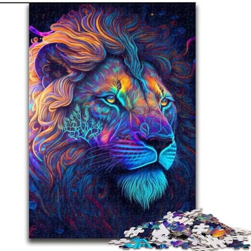 1000-teiliges Puzzle „Psychedelischer Löwe“, Holzpuzzle, Familienaktivität, Heimdeko-Geschenk, Familienspielzeug (Größe 50x75cm) von WGLINGX