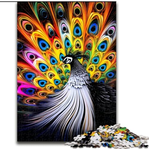1000-teiliges Puzzle „Psychedelischer Pfau“, 1000-teiliges Puzzle für Erwachsene für Teenager, interaktives Familienspiel, herausforderndes Geschenk (Größe 26x38cm) von WGLINGX
