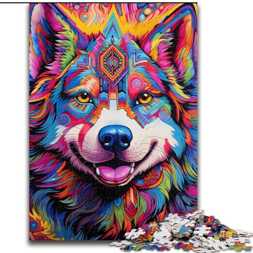1000-teiliges Puzzle „Psychedelischer Wolf“, Holzpuzzle für Teenager, Familien-Lernspiele, Heimdekoration, Geschenk (Größe 26x38cm) von WGLINGX