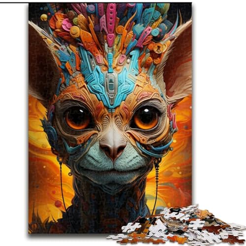 1000-teiliges Puzzle „Psychedelisches Tier-Lemur“ aus Pappe Geburtstage, Weihnachten, Halloween, Thanksgiving, Ostern (Größe 26x38cm). von WGLINGX
