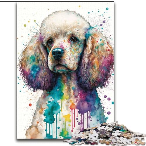 1000-teiliges Puzzle „Pudel in Aquarellkunst“, 1000-teiliges interaktives Familienspiel, geeignet für Kinder ab 14 Jahren, Größe 50x75cm von WGLINGX