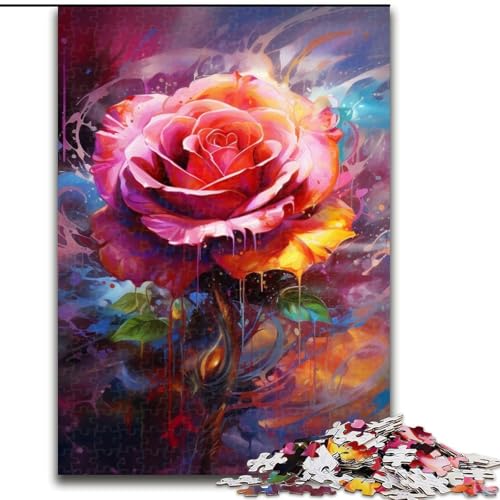 1000-teiliges Puzzle „Rose“, Holzpuzzle für Erwachsene mit interaktivem Familienspiel, Kinder ab 14 Jahren (Größe 38x26cm) von WGLINGX