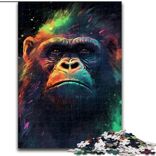 1000-teiliges Puzzle „Schimpanse“, magisches Holzpuzzle für Erwachsene, Kunstwerk-Dekor, Intelligenzspielzeug für Familien-Indoor-Spiele (Größe 26x38cm) von WGLINGX