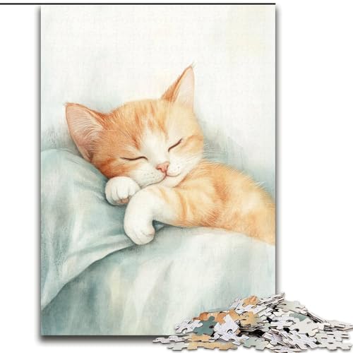 1000-teiliges Puzzle „Schlafende Katze“, 1000-teiliges Puzzle, geeignet für Geburtstage, Halloween, Thanksgiving, Ostern (Größe 26x38cm) von WGLINGX