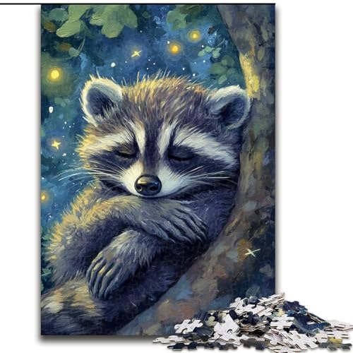 1000-teiliges Puzzle „Schlafender Waschbär“, 1000-teiliges Puzzle, Heimdekoration, Familienspaß, ab 14 Jahren (Größe 26x38cm) von WGLINGX