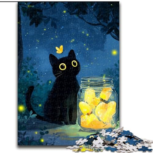 1000-teiliges Puzzle „Schwarze Katze im Wald“, Puzzle für Erwachsene, 1000 Teile, für Teenager und Familienspaß, (Größe 50x75cm) von WGLINGX