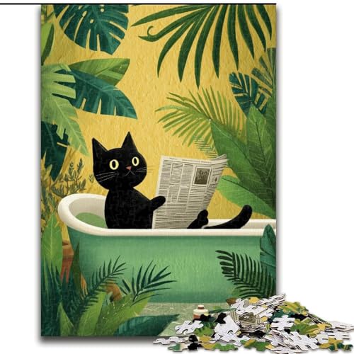 1000-teiliges Puzzle „Schwarze Katze in der Badewanne“, unmögliches Puzzle für Erwachsene, Aktivität für Erwachsene und die ganze Familie, DIY-Geschenk zur Heimdekoration (Größe 50x75cm) von WGLINGX