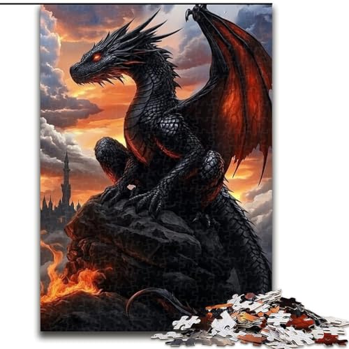 1000-teiliges Puzzle „Schwarzer Drache“, 1000 Teile für Erwachsene, anspruchsvolles Denkspiel für Teenager, perfekt als Heimdekoration oder Geschenk (Größe 26x38cm) von WGLINGX