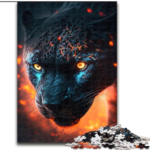 1000-teiliges Puzzle „Schwarzer Panther im Feuer“, Holzpuzzle für Erwachsene, Kunstwerk-Dekor, Intelligenzspielzeug für Familien-Indoor-Spiele (Größe 26x38cm) von WGLINGX