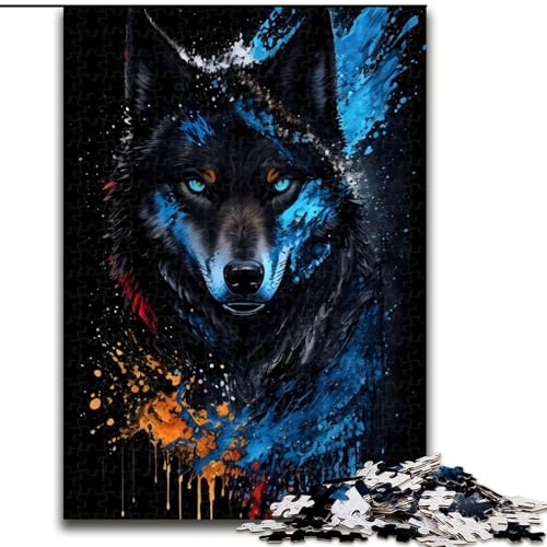 1000-teiliges Puzzle „Schwarzer Wolf“ – Porträt-Puzzle, 1000 Teile, interaktives Familienspiel, geeignet für Kinder ab 14 Jahren, Größe 26x38cm von WGLINGX