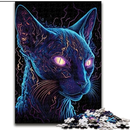 1000-teiliges Puzzle „Schwarzlicht-Katze“, 1000 Teile, anspruchsvolles Denkspiel für Teenager und Familien, Größe 26x38cm von WGLINGX