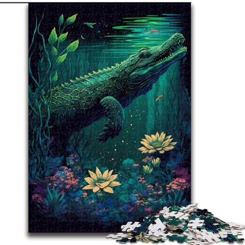 1000-teiliges Puzzle „Skurriles Krokodil“, Holzpuzzle, ideal für Büro, Schlafzimmer, Wohnzimmerdekoration, Größe 50x75cm von WGLINGX