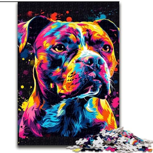 1000-teiliges Puzzle „Staffordshire Bull Terrier“, Holzpuzzle, interaktives Familienspiel, Denksportaufgabe, Geschenk, Lernspielzeug (Größe 38x26cm) von WGLINGX