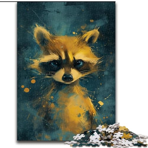 1000-teiliges Puzzle „Süßer Kleiner gelber Waschbär“, Holzpuzzle, anspruchsvolles Denkspiel für Teenager, perfekt als Heimdekoration oder Geschenk (Größe 50x75cm) von WGLINGX