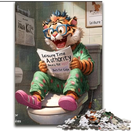 1000-teiliges Puzzle „Tiger Go Toilet“, Puzzles für Erwachsene, entspannende Unterhaltung, Heimdekoration (Größe 26x38cm) von WGLINGX