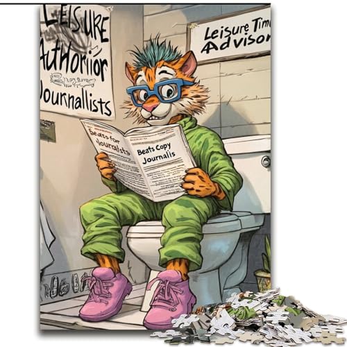 1000-teiliges Puzzle „Tiger Go Toilet“, anspruchsvolle Puzzles, entwickelt Hand-Auge-Koordinationsfähigkeiten, (Größe 26x38cm) von WGLINGX