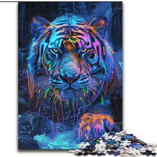 1000-teiliges Puzzle „Tiger im Wasserfall“, 1000-teiliges Puzzle, interaktives Familienspiel, ideal für Teenager, Denksportaufgabe als Geschenk (Größe 26x38cm) von WGLINGX