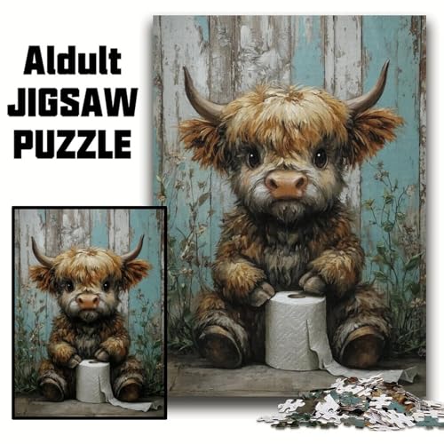 1000-teiliges Puzzle „Toilettenpapierhöhen – Kuh-Puzzle“ 1000 Teile für Erwachsene, anspruchsvolles DIY-Denkspiel, interaktives Familienspiel (Größe 26x38cm) von WGLINGX
