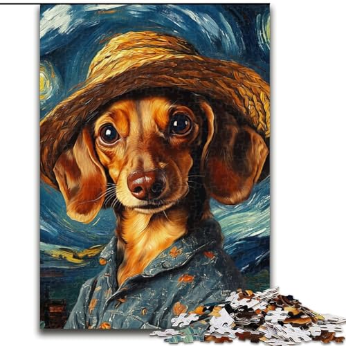 1000-teiliges Puzzle „Van Gogh Dackel“, Holzpuzzle, Geburtstage, Weihnachten, Halloween, Erntedankfest, Ostern (Größe 50x75cm) von WGLINGX