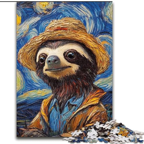 1000-teiliges Puzzle „Van Gogh – Faultier“ aus Pappe, Geburtstage, Weihnachten, Halloween, Thanksgiving, Ostern (Größe 26x38cm) von WGLINGX