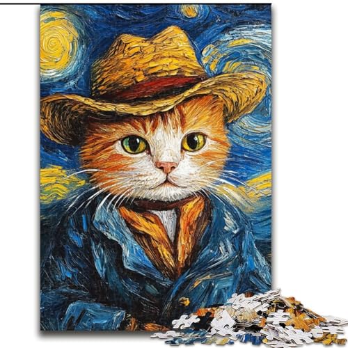 1000-teiliges Puzzle „Van Gogh-Katze“, Holzpuzzle für Teenager, Familien-Lernspiele, Heimdekoration, Geschenk (Größe 50x75cm) von WGLINGX