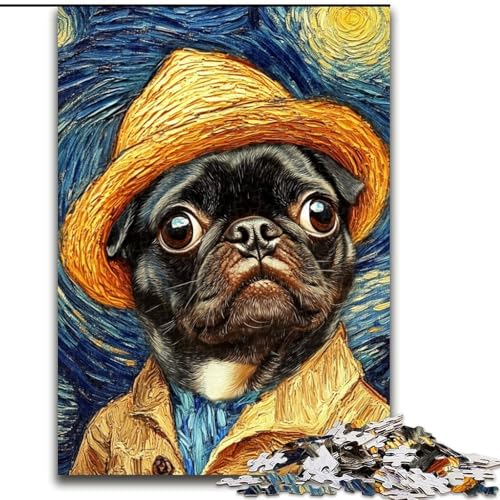 1000-teiliges Puzzle „Van Gogh Mops“, Holzpuzzle für Teenager, Familien-Lernspiele, Heimdekoration, Geschenk (Größe 26x38cm) von WGLINGX
