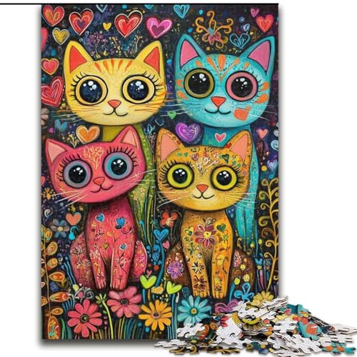 1000-teiliges Puzzle „Vier Katzen“, 1000-teiliges Puzzle, Heimdekoration, Familienspaß, ab 14 Jahren (Größe 26x38cm) von WGLINGX