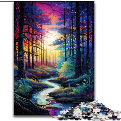 1000-teiliges Puzzle „Wald mit Sternen“, Holzpuzzle für Teenager, Familien-Lernspiele, Heimdekoration, Geschenk (Größe 50x75cm) von WGLINGX